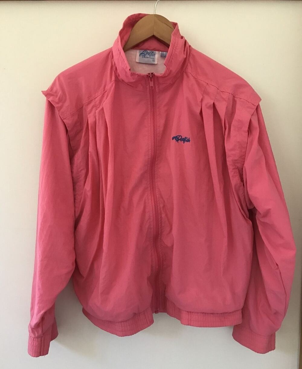 Vtg 80s 90s Dolfin Corp Vaporwave Pink Nylon Zip Up Windbreaker Jacket M 54"